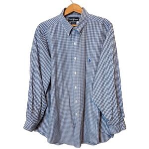 Ralph Lauren Yarmouth Mens‎ Button Down Shirt Long Sleeve Blue Plaid Size 17 1/2